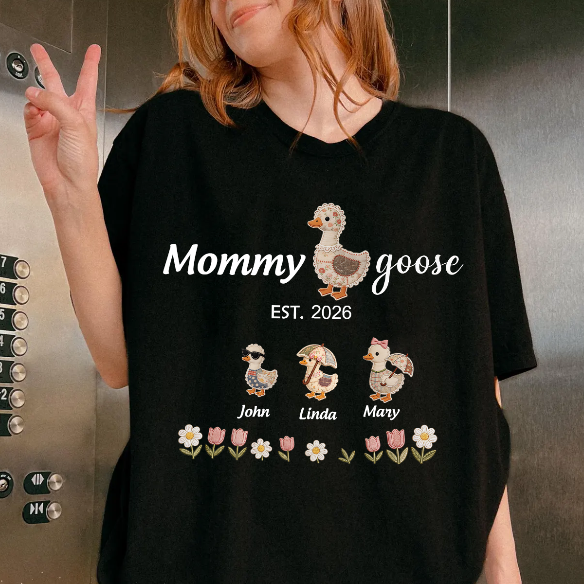Personalized Mama Goose Family Shirt With Kids Names