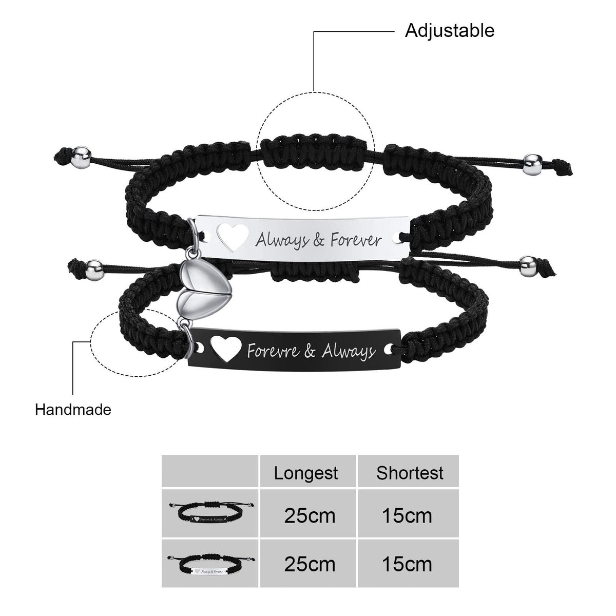 2Pcs Always & Forever Bracelet for Couple - Personalized Engraving Bracelet