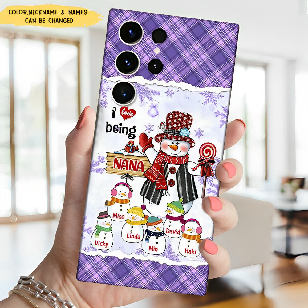 Christmas Snowman Nana Mom with Little Kids Personalized Phone Case