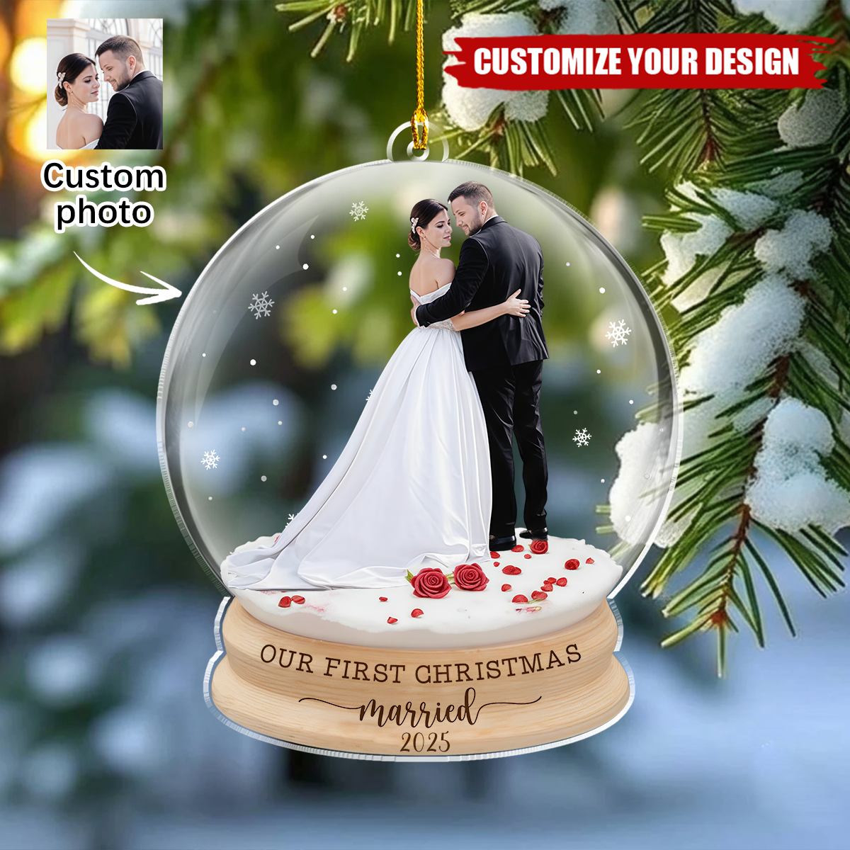 Our First Christmas Married Ornament, Personalized Newlywed Gift