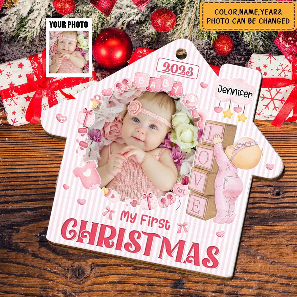 Custom Photo Christmas Baby My First Christmas - Gift For Parents - Personalized Custom Shaped Wooden Ornament
