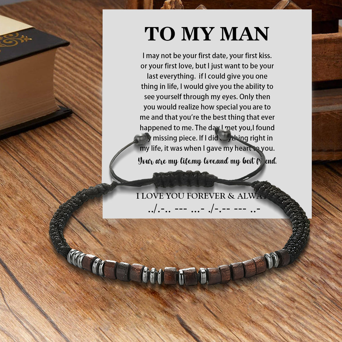 To My Man -I Love You Forever & Always Morse Code Bracelet