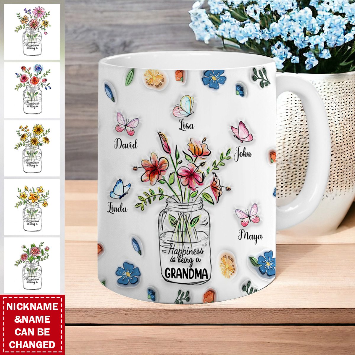 Happiness Is Being A Grandma 3D Inflated Effect Personalized Mug