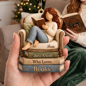 Personalized Girl Reading Book Ornament, Book Lover Christmas Ornament