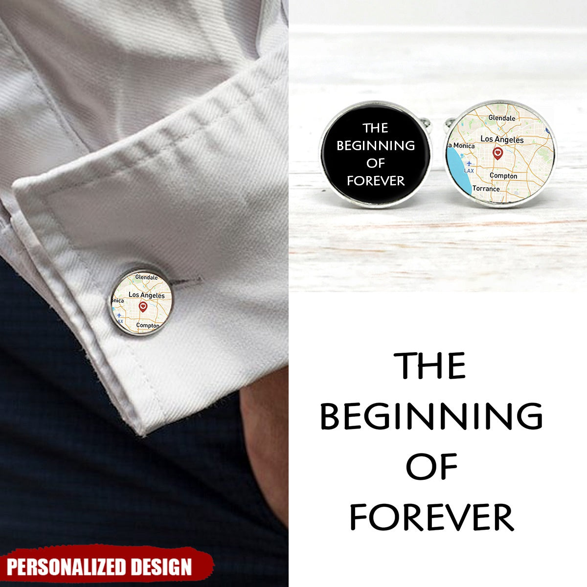 Personalized Where It All Began Map Silver Cufflinks - Gift For Couple