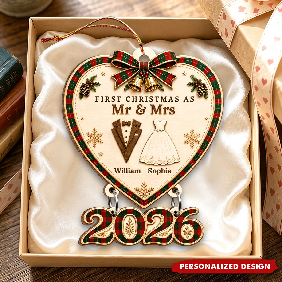 Custom First Christmas Wooden Ornament - Personalized Anniversary Christmas Wedding Gifts