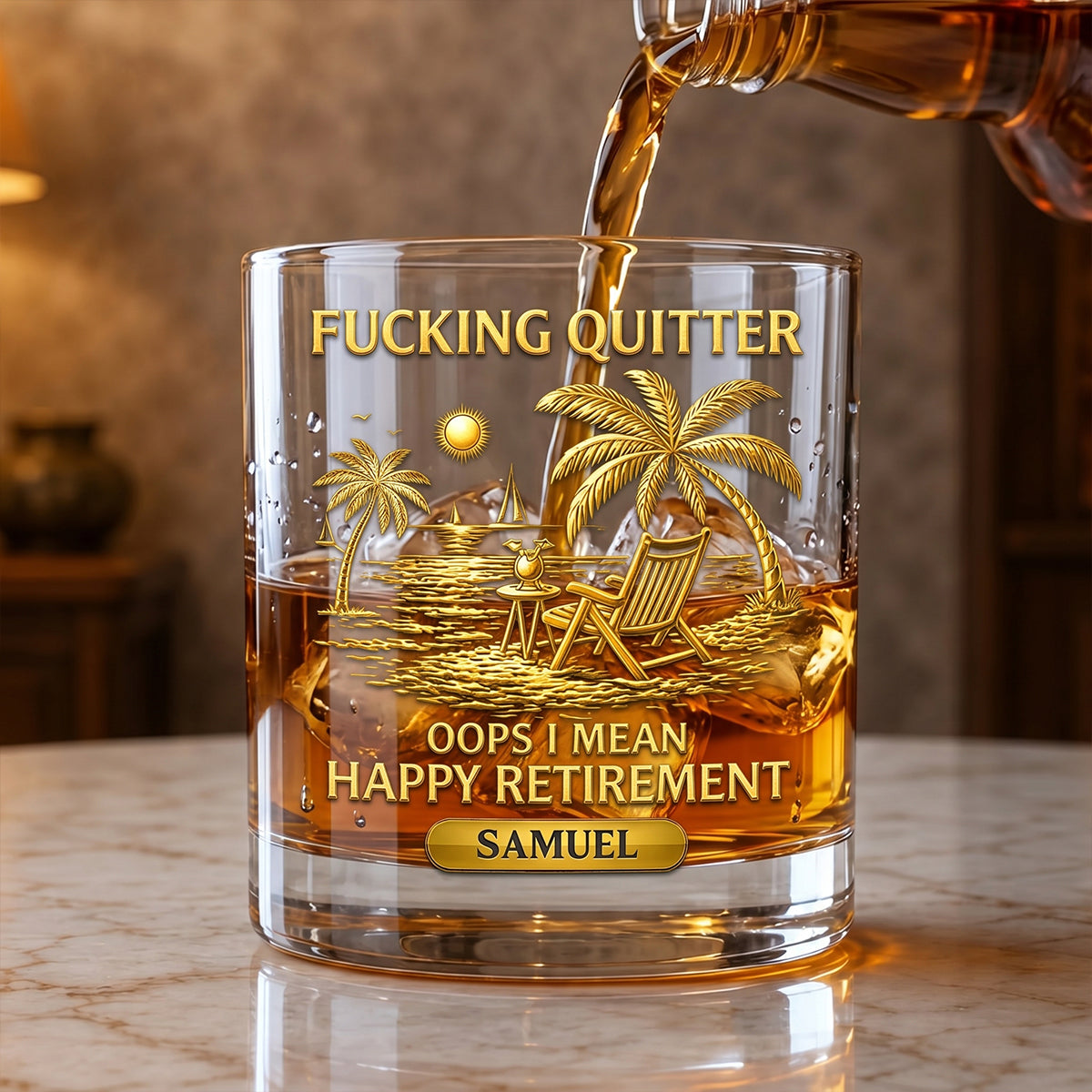 Happy Retirement-Personalized 3D Effect Whiskey Glass