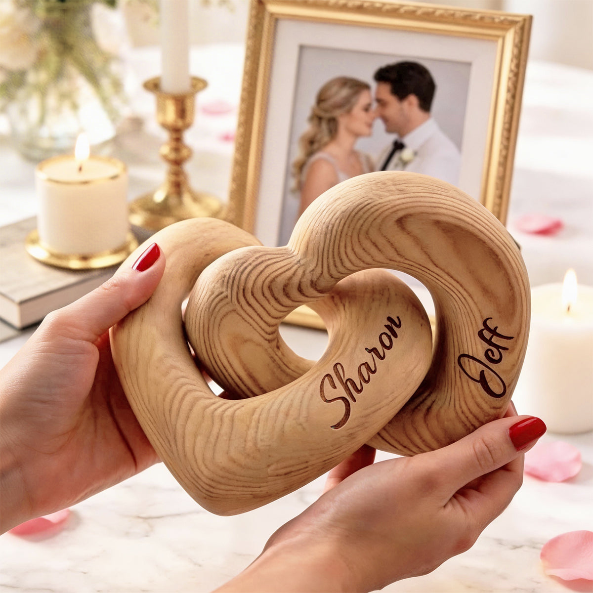 Personalized Names Infinity Heart Sculpture-Romantic Couple Keepsake, Anniversary Present For Him Her