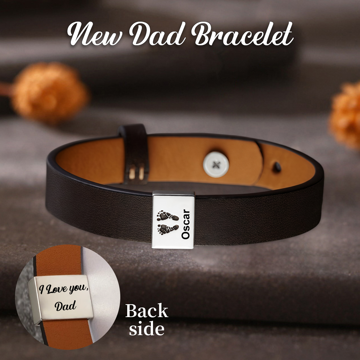 Custom Name Bracelet With Baby Footprint, Father's Day Gift, First Time Dad Gift