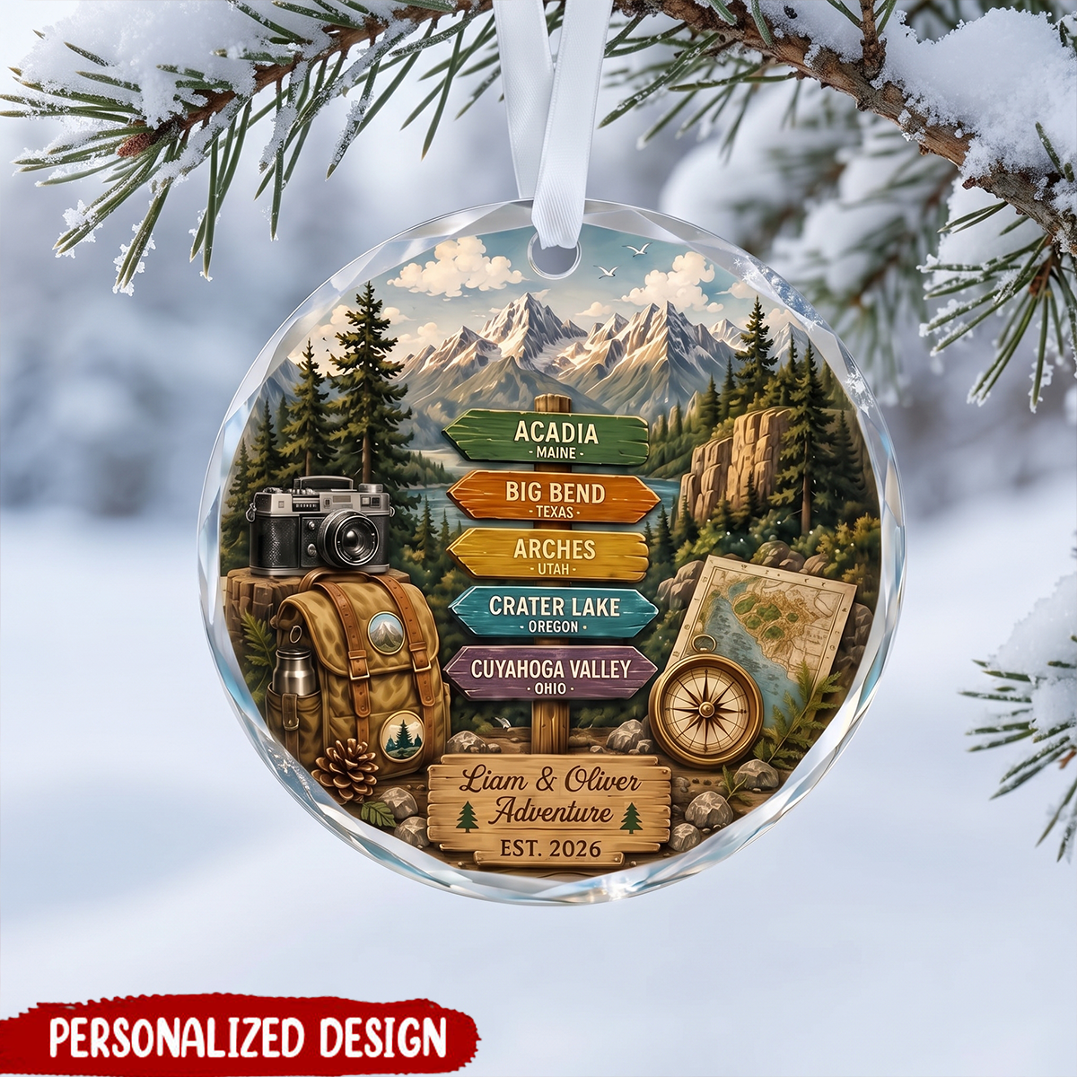 Personalized Travel Adventure Mountain Ornament-Adventure Keepsake