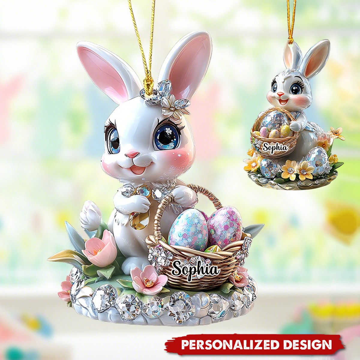 Personalized Easter Cute Garland Bunny Acrylic Ornament
