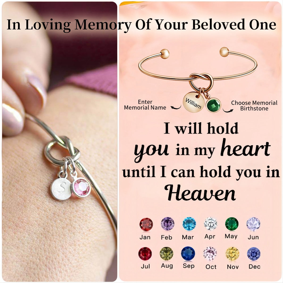 Personalised Forever in My Heart Knot Infinity Birthstone Bracelet