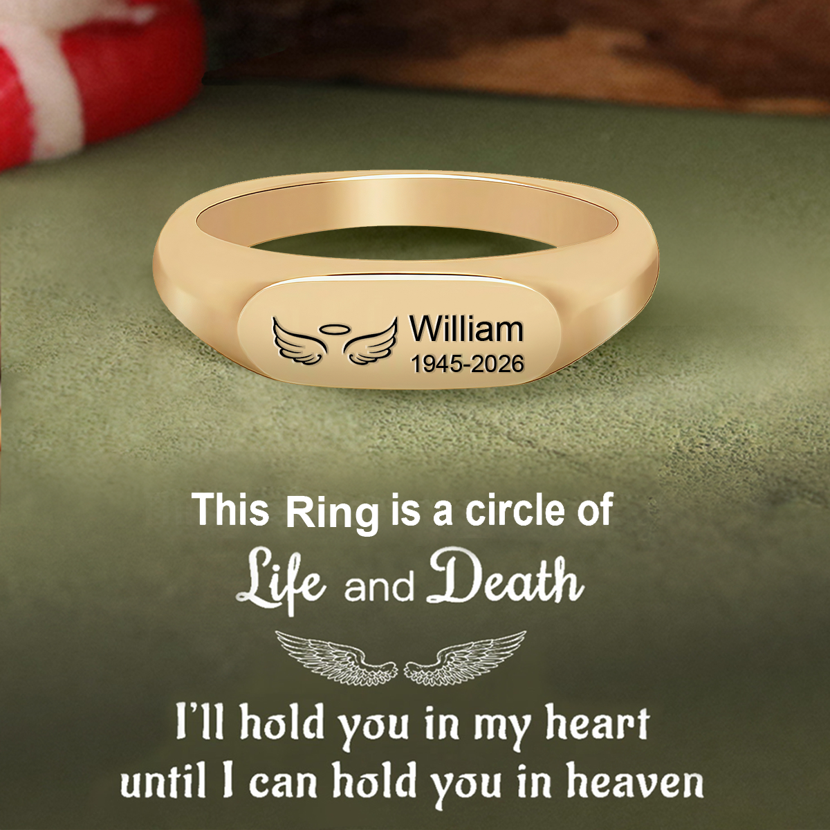 In Loving Memory Personalized Angel Wings Ring-Custom Unisex Memorial Ring