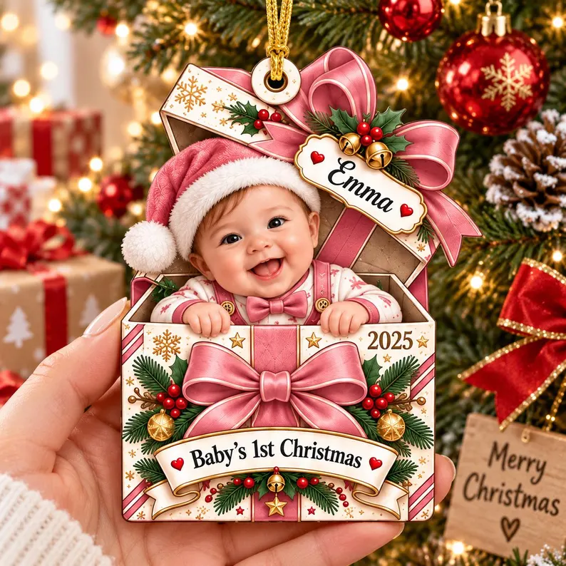 Personalized Baby First Christmas Ornament 2026, Custom Baby Photo Keepsake