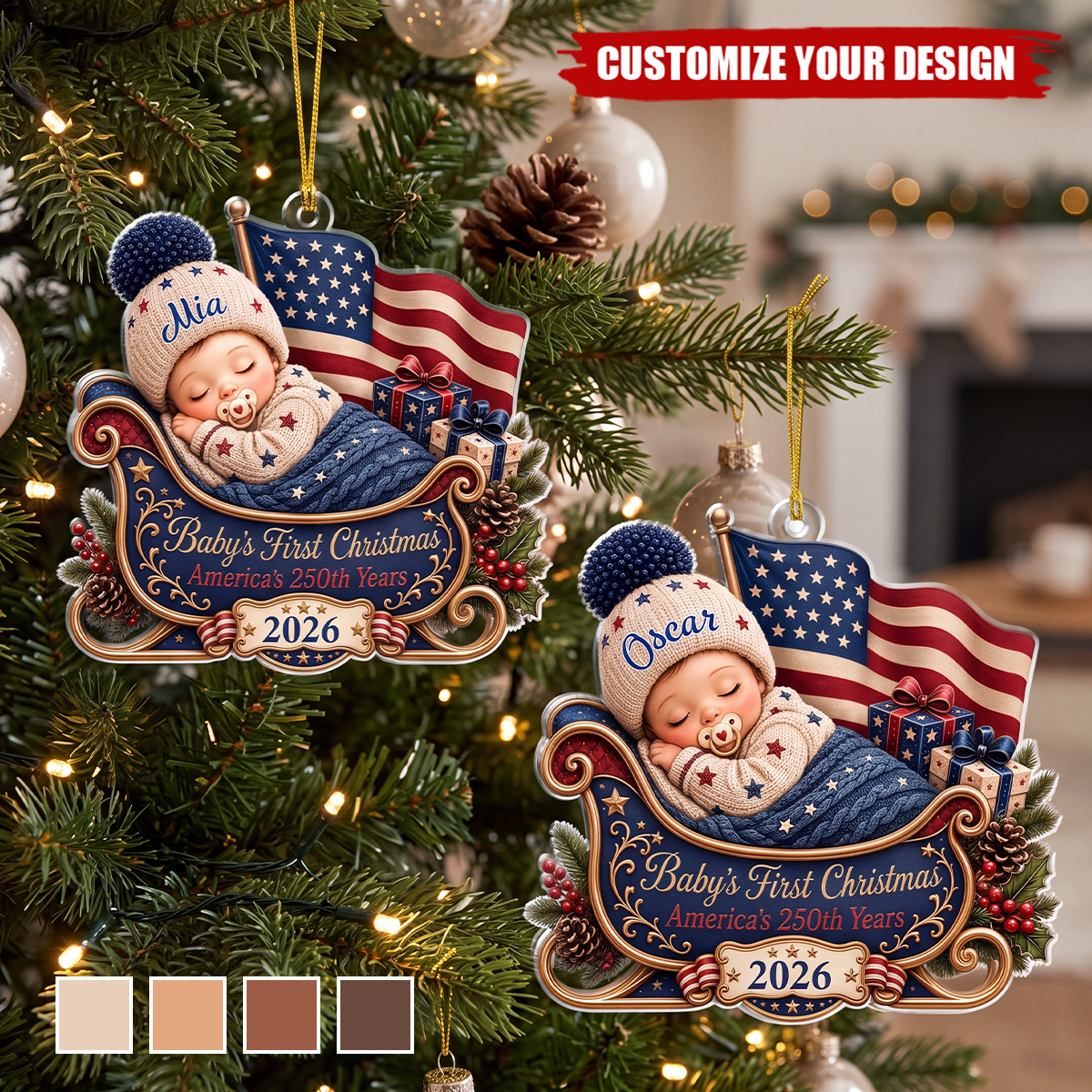 Personalized First Christmas 2026 Ornament, America 250th Anniversary Ornament