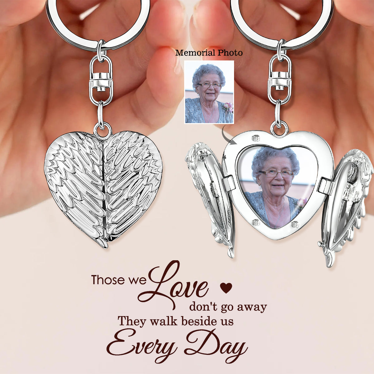 Personalized Heart-Shaped Wings Memory Keychain-Upload Photo