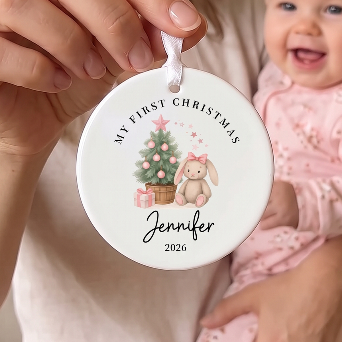 Personalized Bear & Bunny Baby First Christmas Ornament