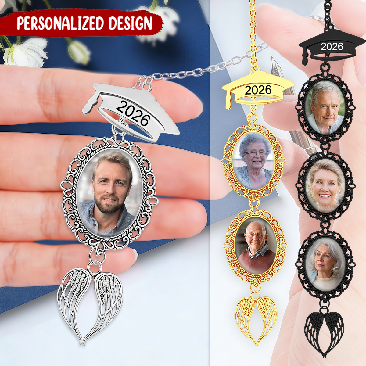 Personalized Graduation Memorial Tassel Photo&Text Charm for Grad Cap