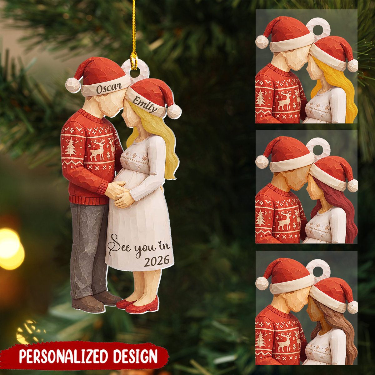 Personalized Xmas Ornament for Expecting Parents, Baby Arriving Ornament