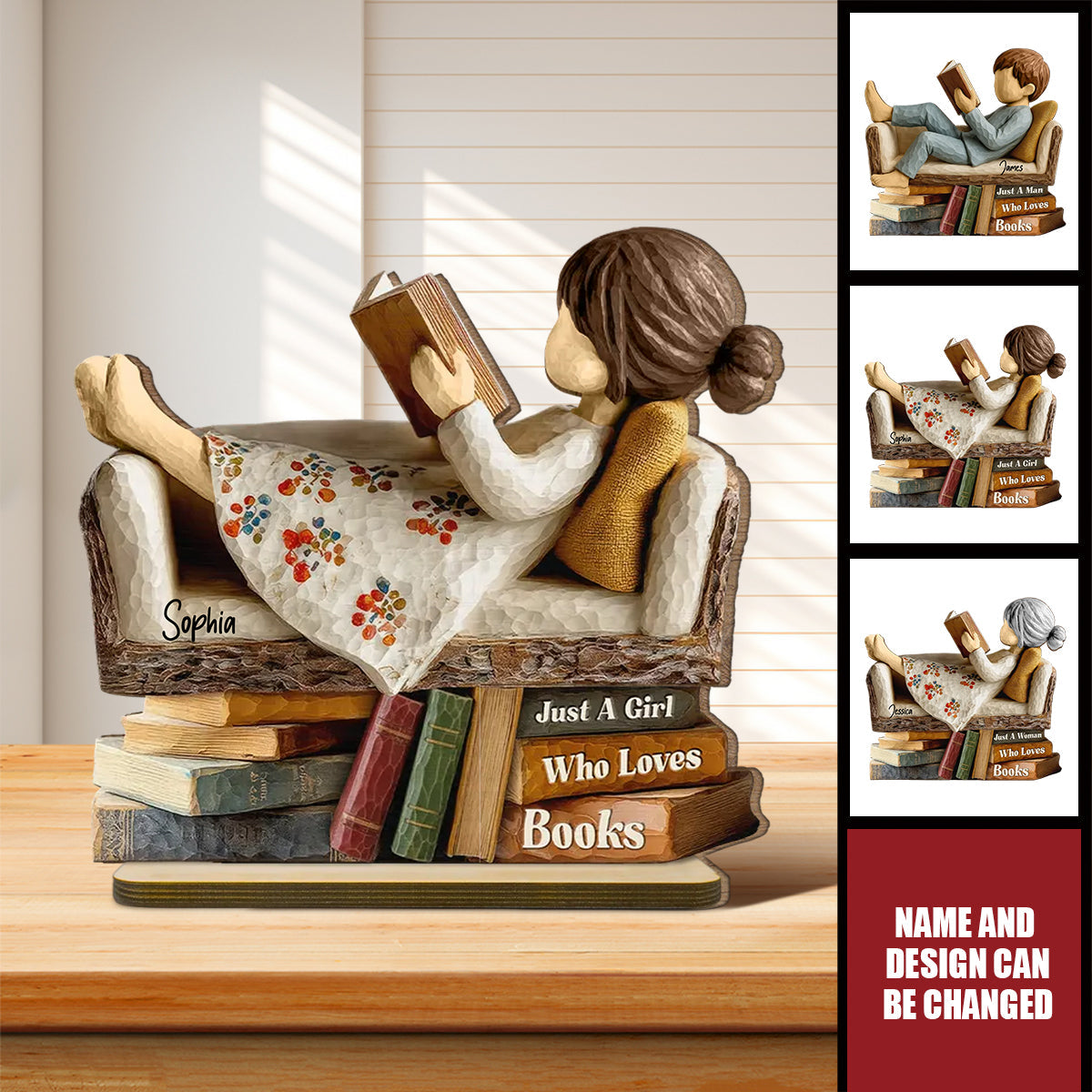 Book Lover Personalized Wooden Plaque, Cozy Reading Gift