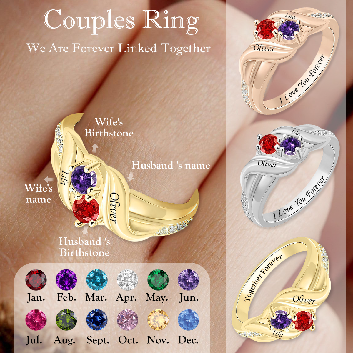 Always & Forever - Personalized Couple Birthstone Promise Ring