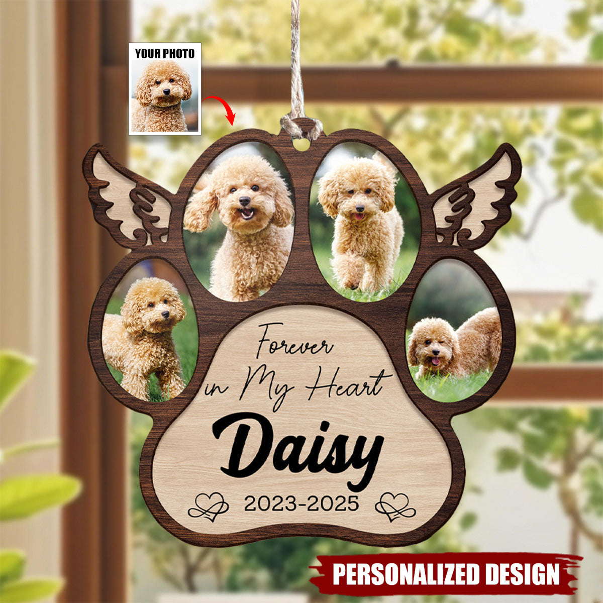 Personalized Pet Memorial Paw Wood Ornament