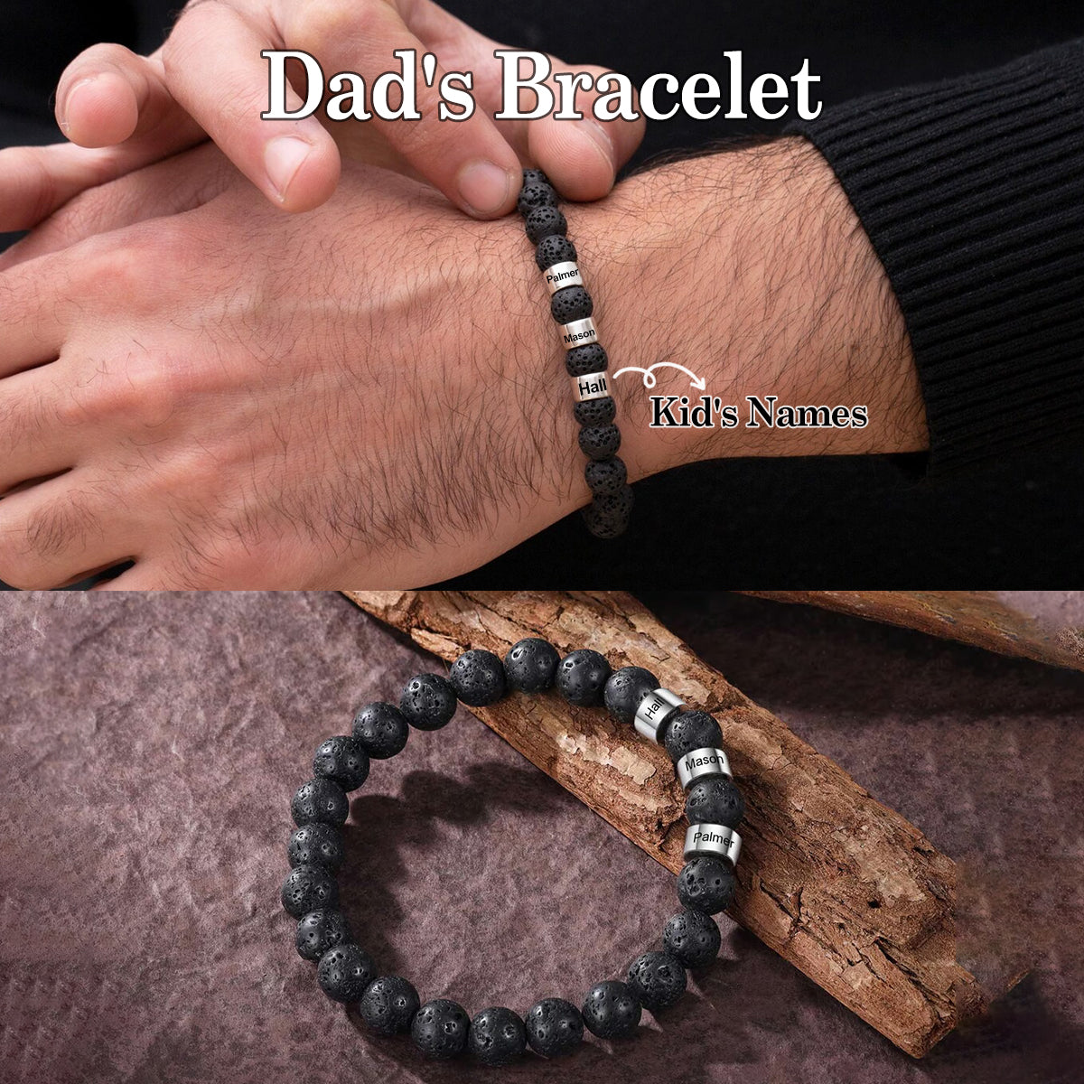 Personalized Mens Beaded Bracelet with Kids Names - Father's Day Gift