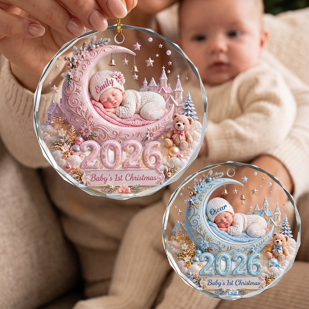 Personalized Baby First Christmas Crystal Ornament-Custom Baby Name