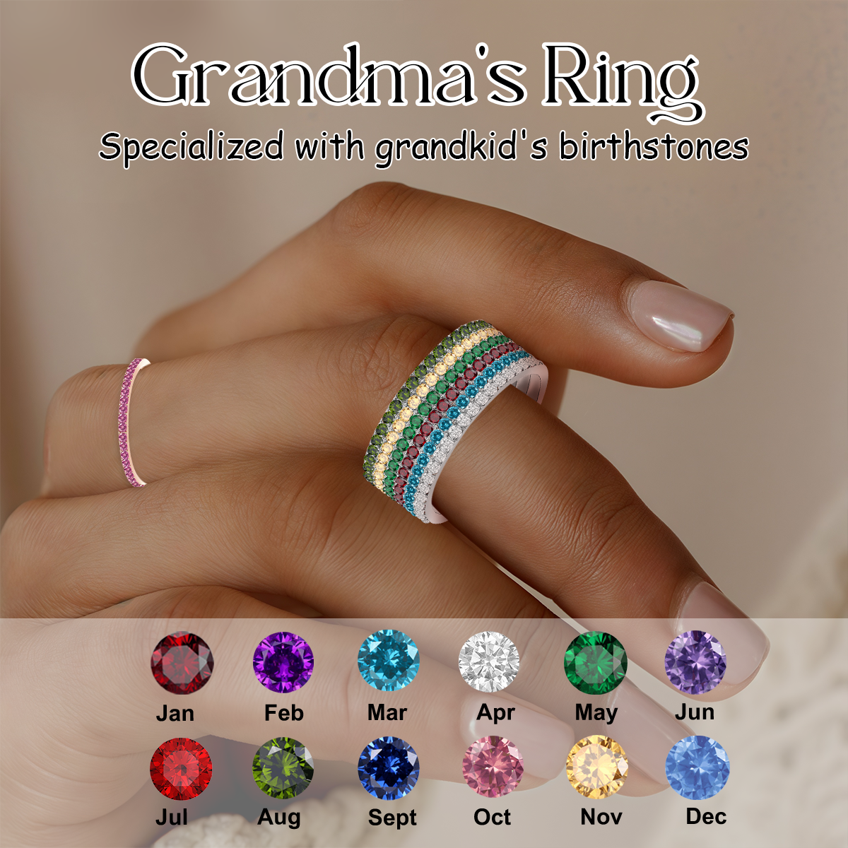 Personalized Dainty Round Birthstone Ring, Birthday Gift for Her
