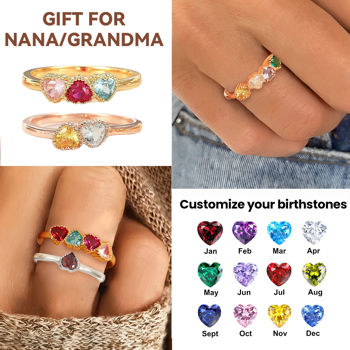 Women's Rings Simple Fashion Heart Shape Love Birthstone Ring