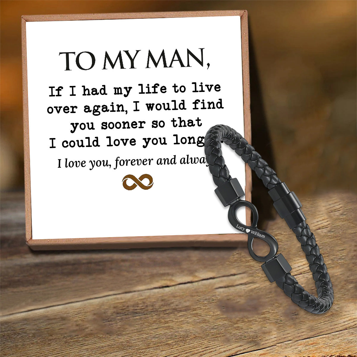 To My Man,If I had my life to live Personalized Dual Name Infinity Leather Bracelet
