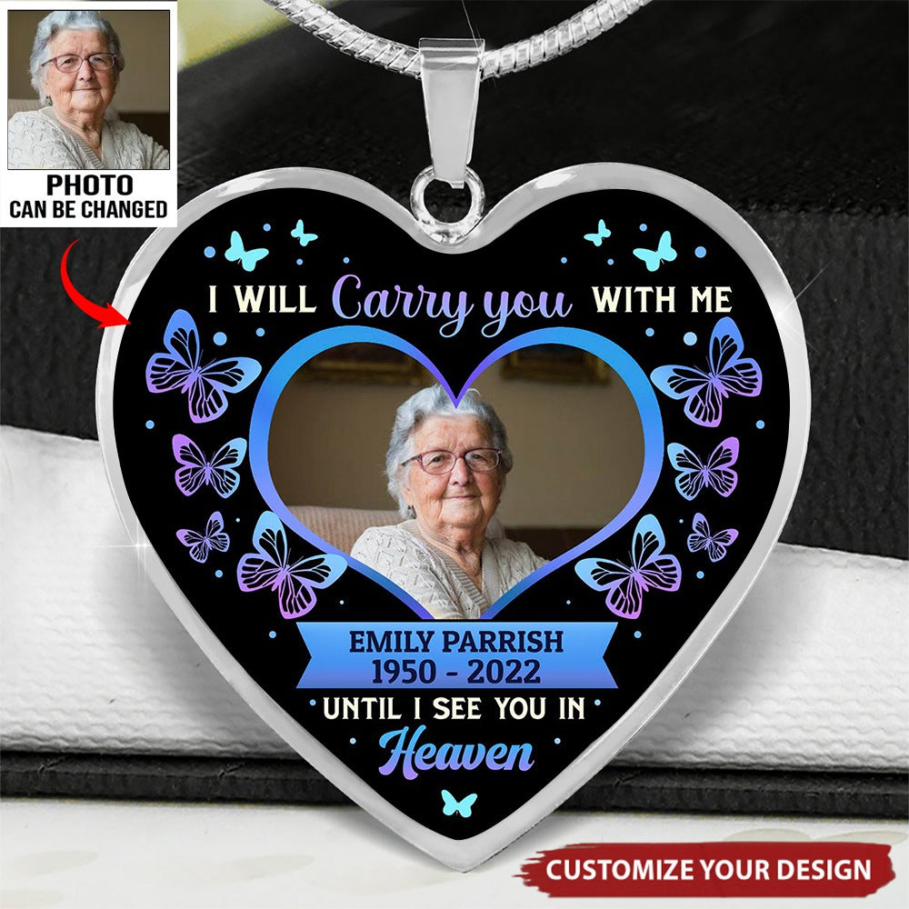 Upload Photo Family Loss Til' I See You Again Memorial Gift Customized Heart Necklace