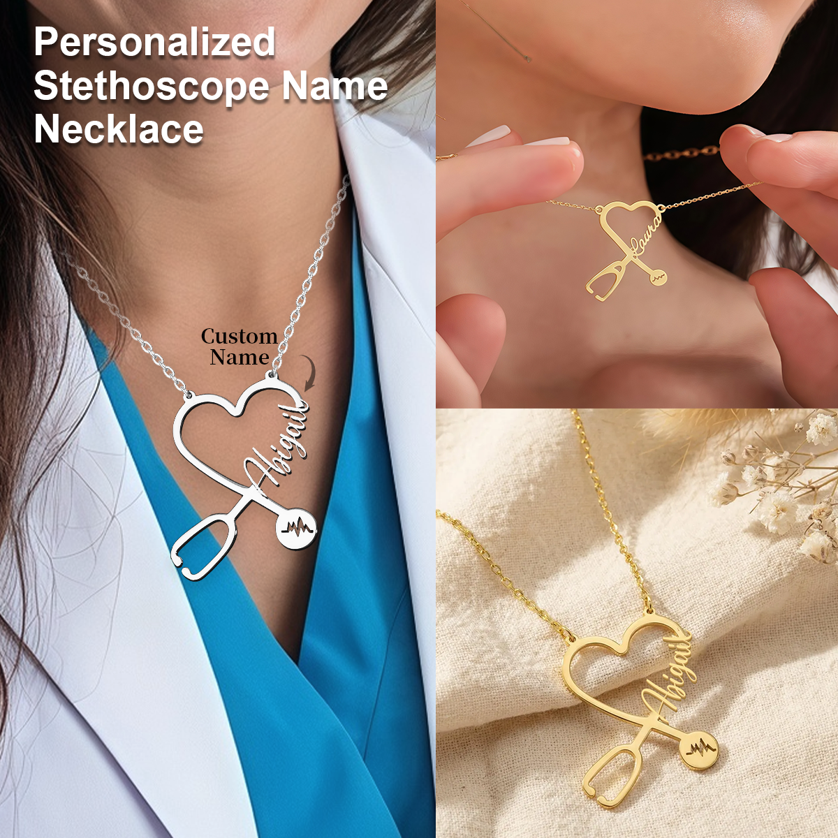 Personalized Stethoscope Name Necklace