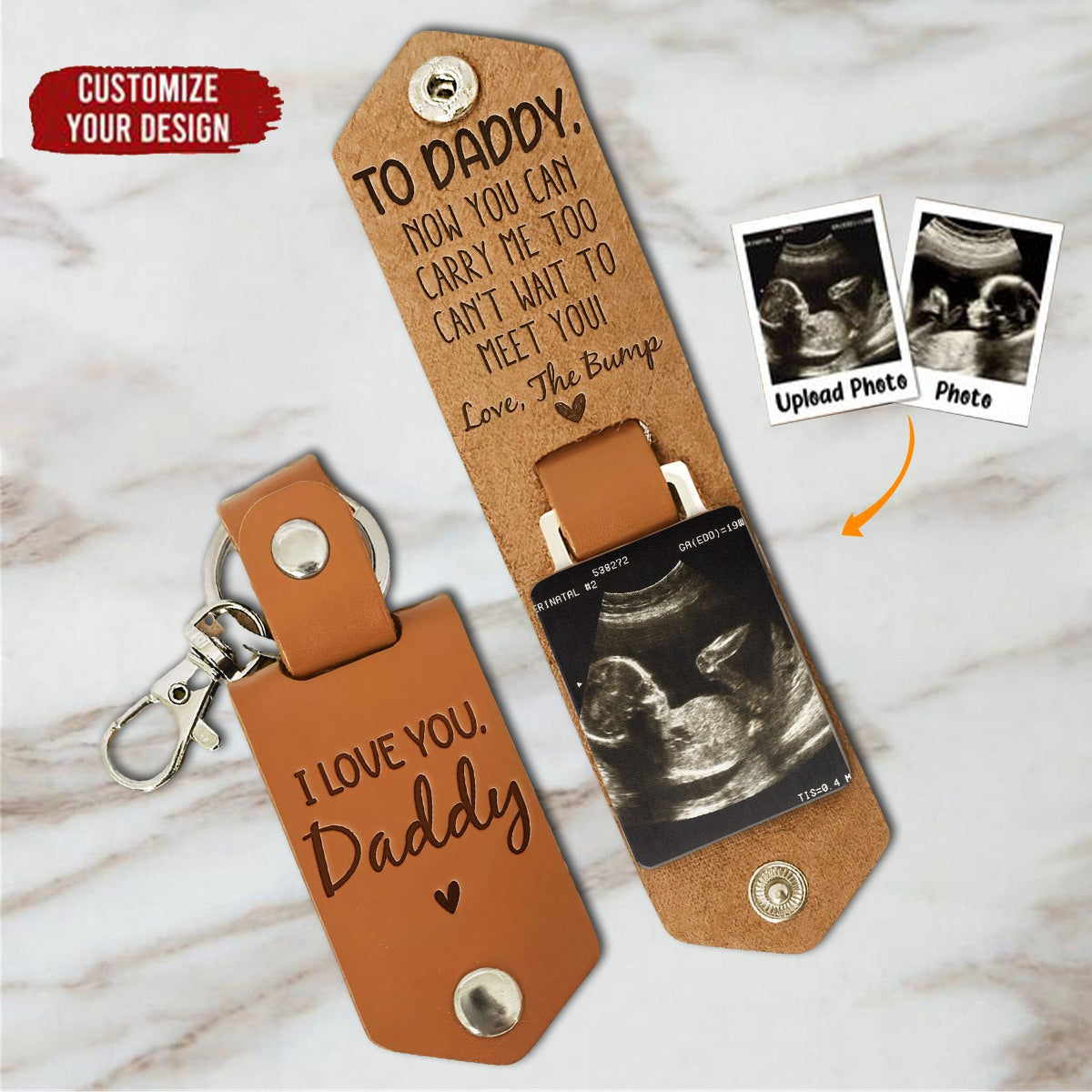 Daddy Can't Wait To Meet You From The Bump - Personalized Leather Phot ...