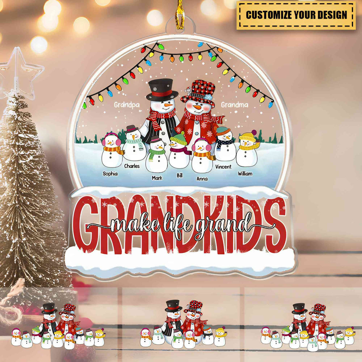Grandkids Make Life Grand Snowman Grandpa Grandma With Little Snowman Kids Personalized Acrylic Ornament