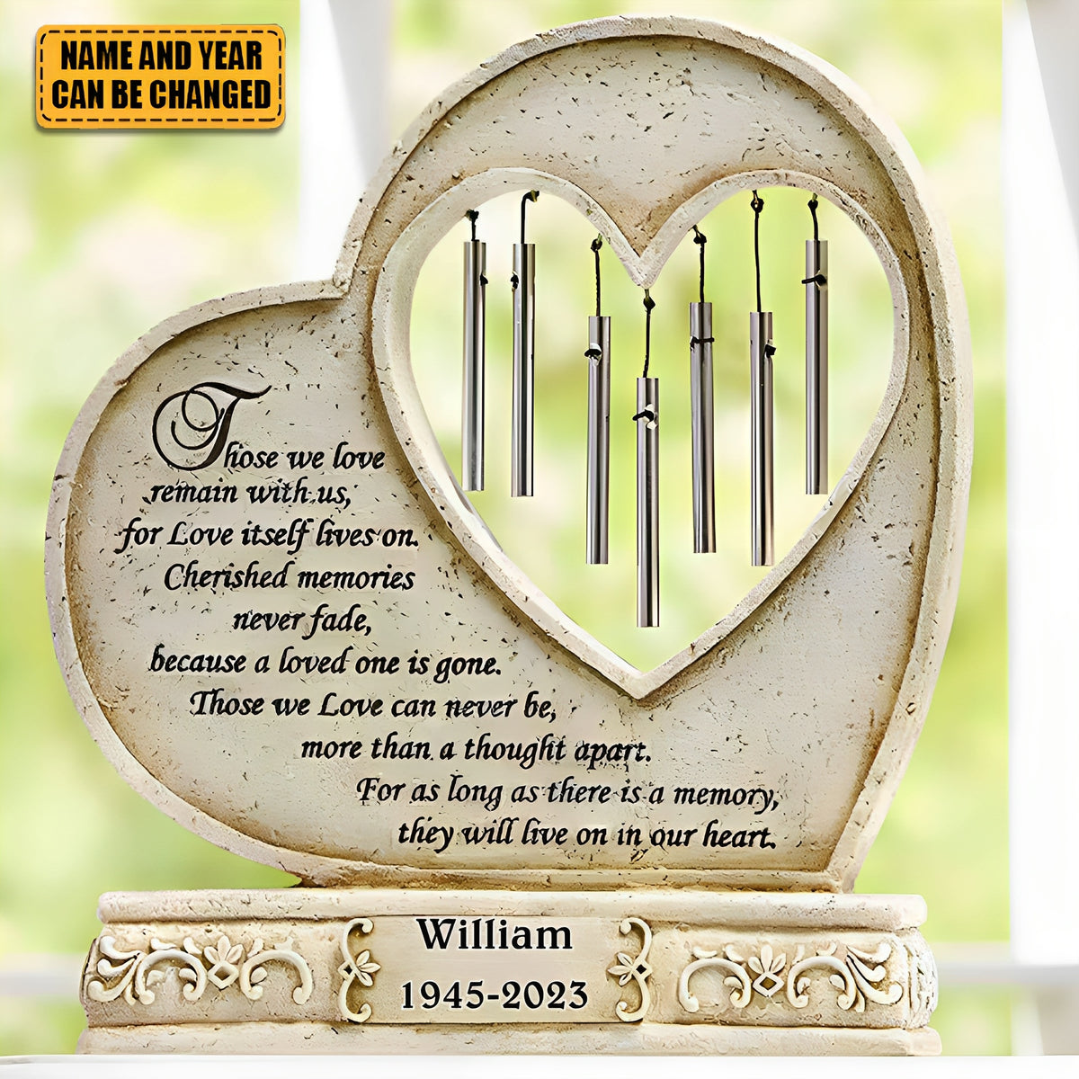 They'll Live On In Our Hearts Memorial Chime-Personalized Stone With Wind Chimes
