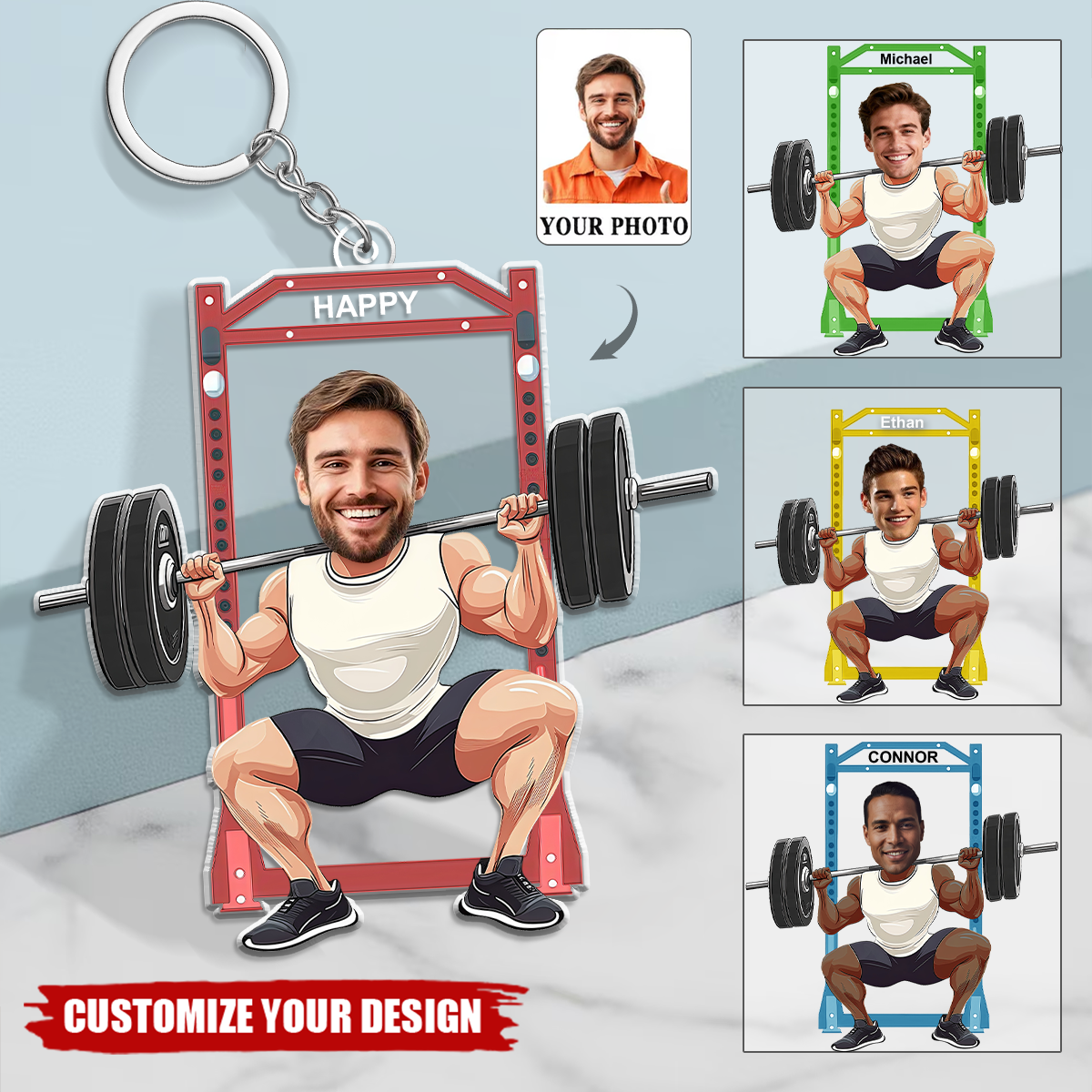 Personalized Gym Photo Workout Acrylic Keychain