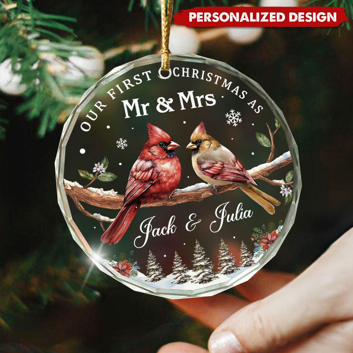 First Christmas As Mr And Mrs – Personalized Couple Glass Ornament