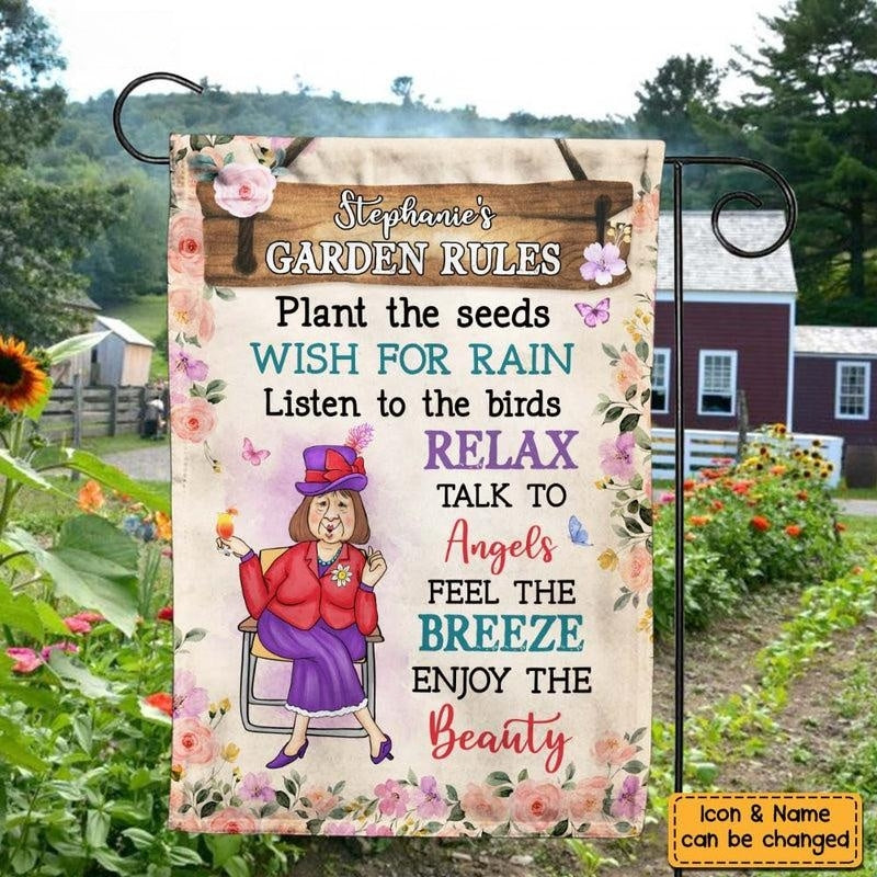 Gift For Grandma Garden Rules Flag