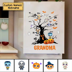Halloween Tree Grandma Mom With Little Monster Kids Personalized Decal Sticker