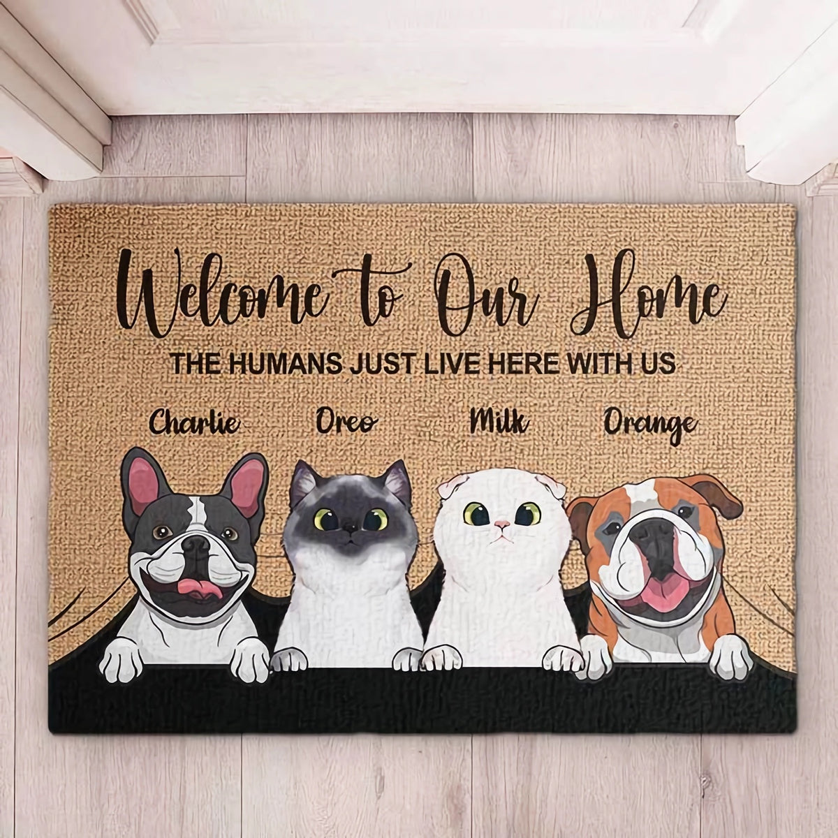 Welcome To The Pet Home - Funny Personalized Pet Decorative Mat, Doormat (Cat & Dog)