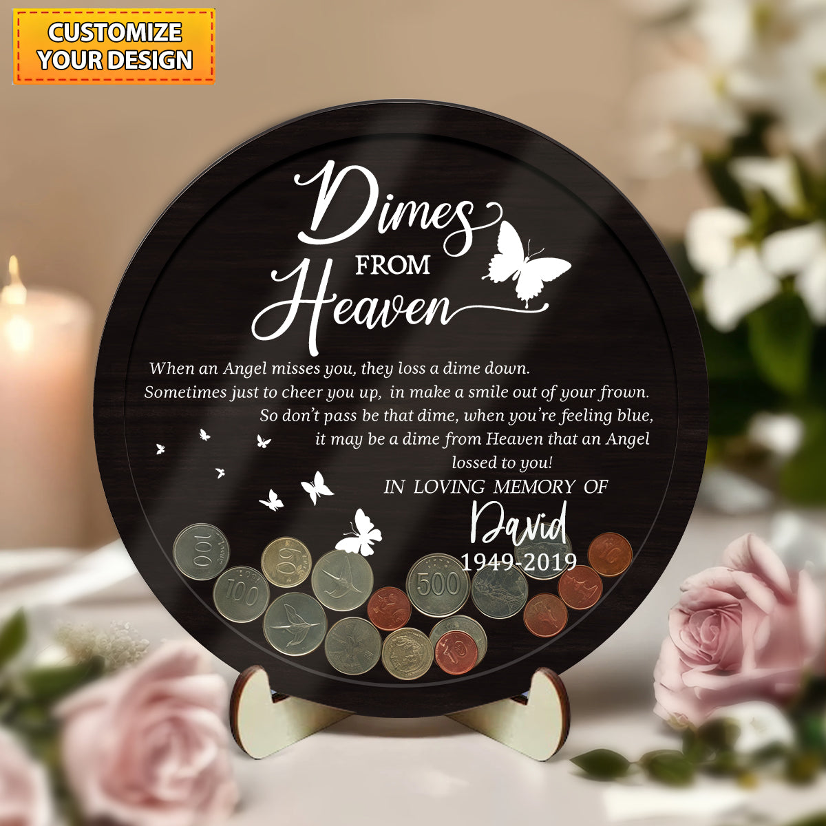 Personalized Dimes From Heaven Memorial Coin Holder, Sympathy Gift