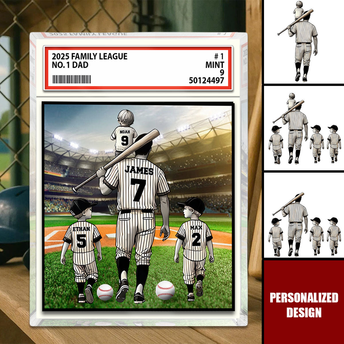 Dad Grandpa Man & Kids Trading Card Style Acrylic Block Plaque Personalized Gift For Father's Day