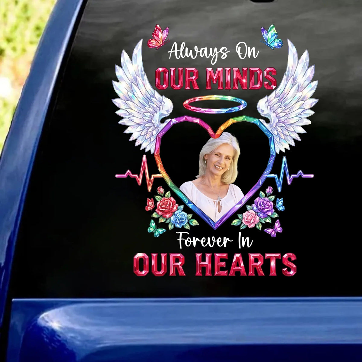 Rainbow Angel Heart Always Remembered, Forever Loved  - Personalized Memorial Decal
