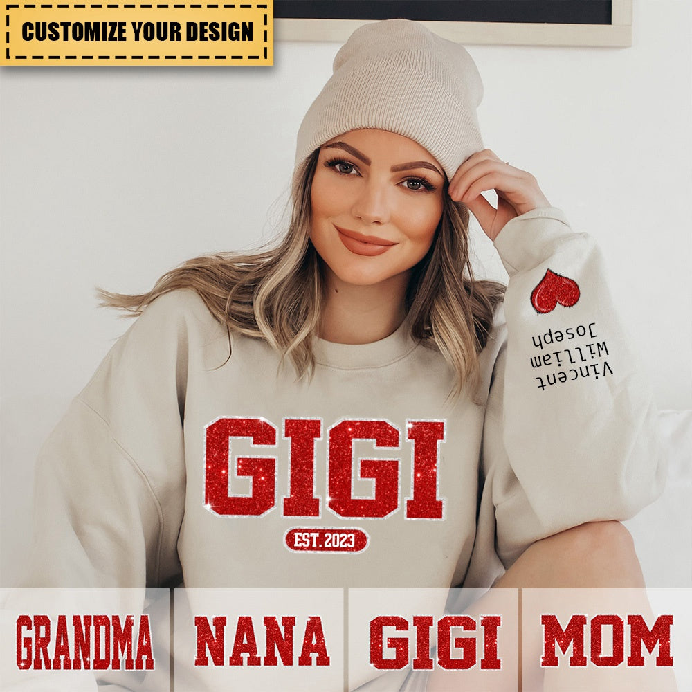 Glitter Custom Name Mimi Nana Grandma Est And Kids Sweatshirt