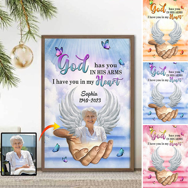Personalized vertical poster memorial custom photo god has you in his arms i have you in my heart