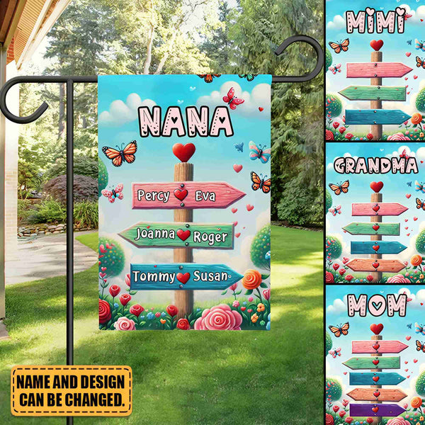 Grandma Spring Garden Signpost Personalized Flag - pixisid