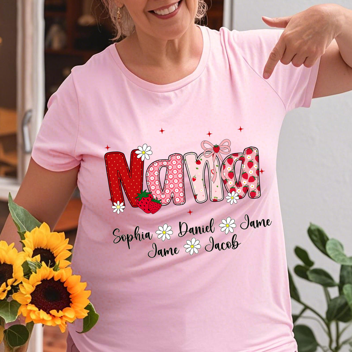 Mimi Strawberry And Grandkids Sweet Summer Time - Personalized Custom Unisex T-shirt