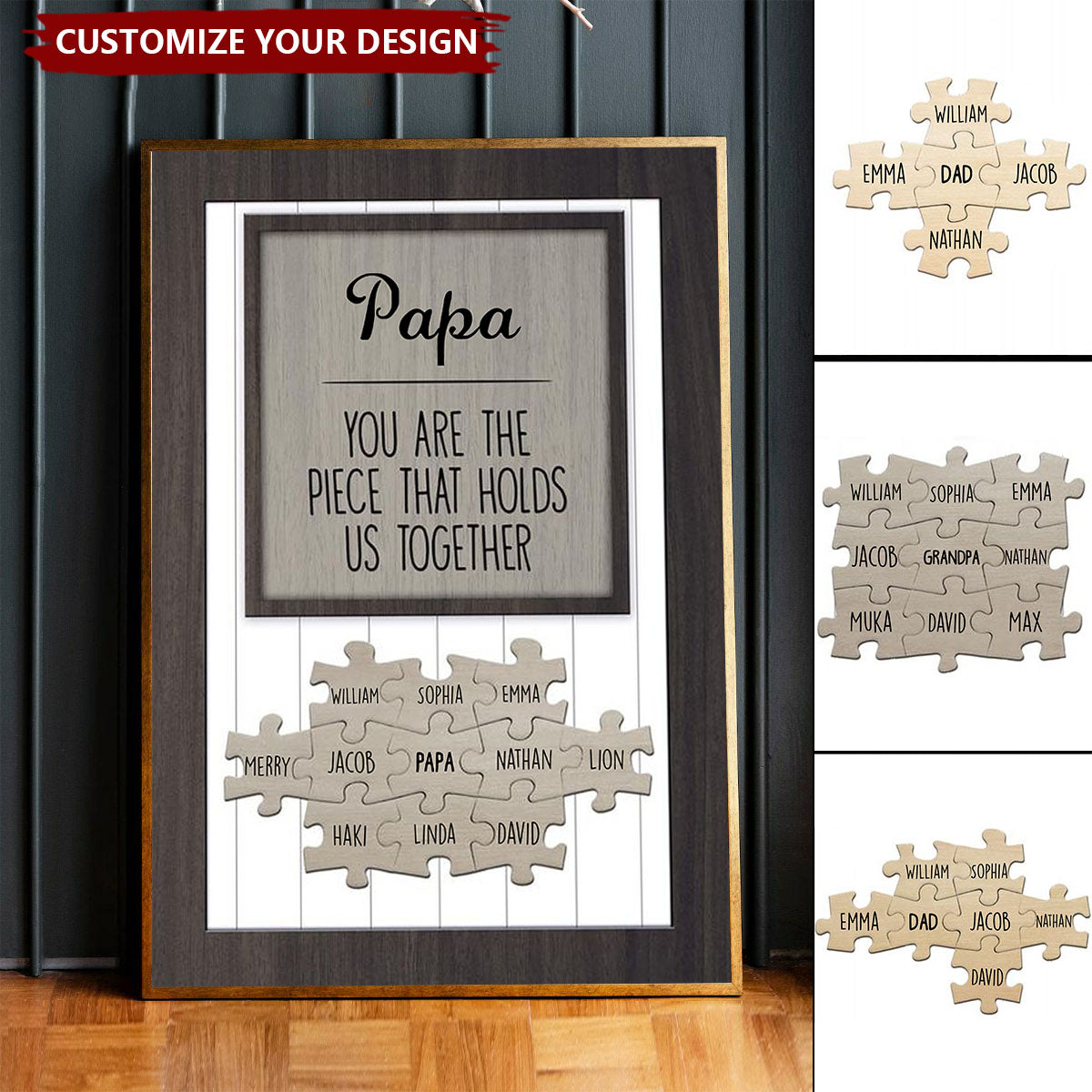 Dad/Mom You Are the Piece that Holds Us Together Puzzle Sign - Personalized Canvas Wall Art