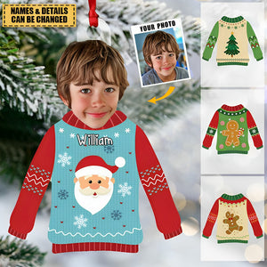 Funny Kid In Christmas Ugly Sweater Personalized Acrylic Ornament Gift for Grandmas Moms